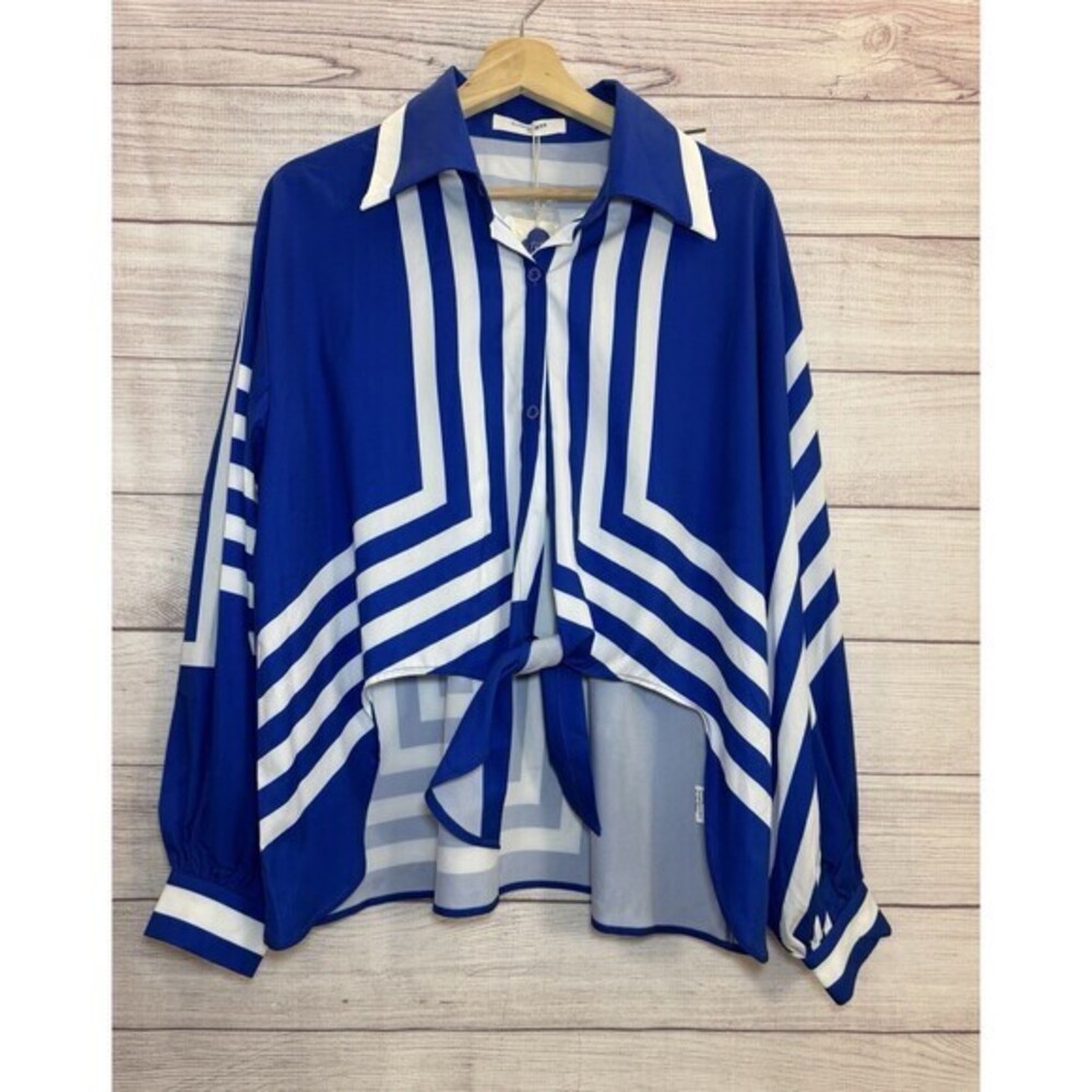 Commense Womens Oversized Long Sleeves Royal Blue TOP Blouse Size Small